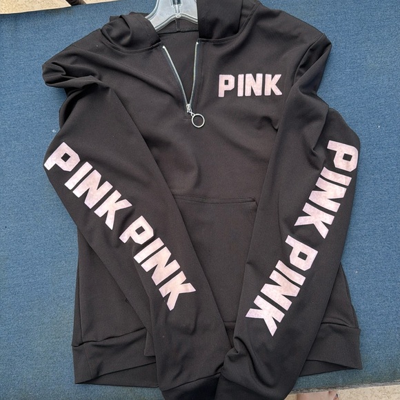 PINK Victoria's Secret Tops - Victoria Secret black PINK crop zip up hoodie size large / xl